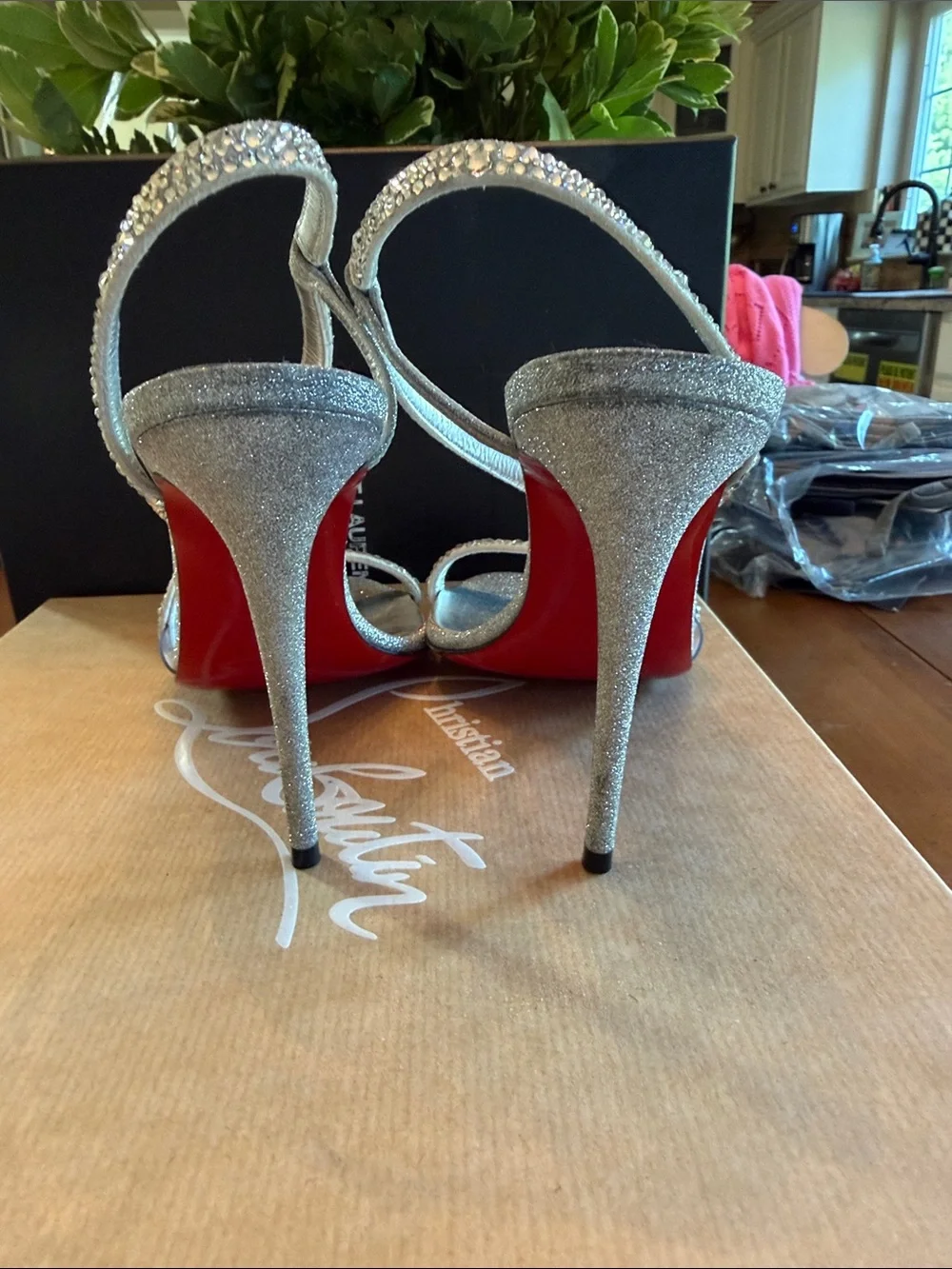 Christian Louboutin Silver Crystal Strappy Heels